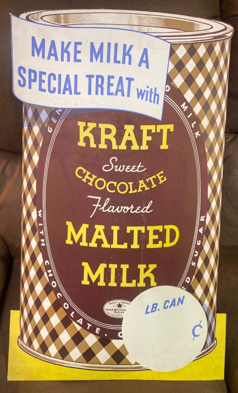 KRAFT 1930s chocolate Malted Milk can die cut store display sign 29\