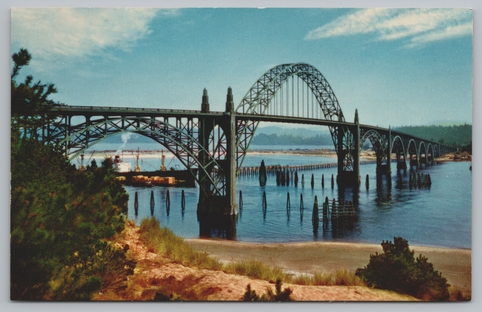 Postcard Yaquina Bay Bridge Newport Ships Oregon Unposted
