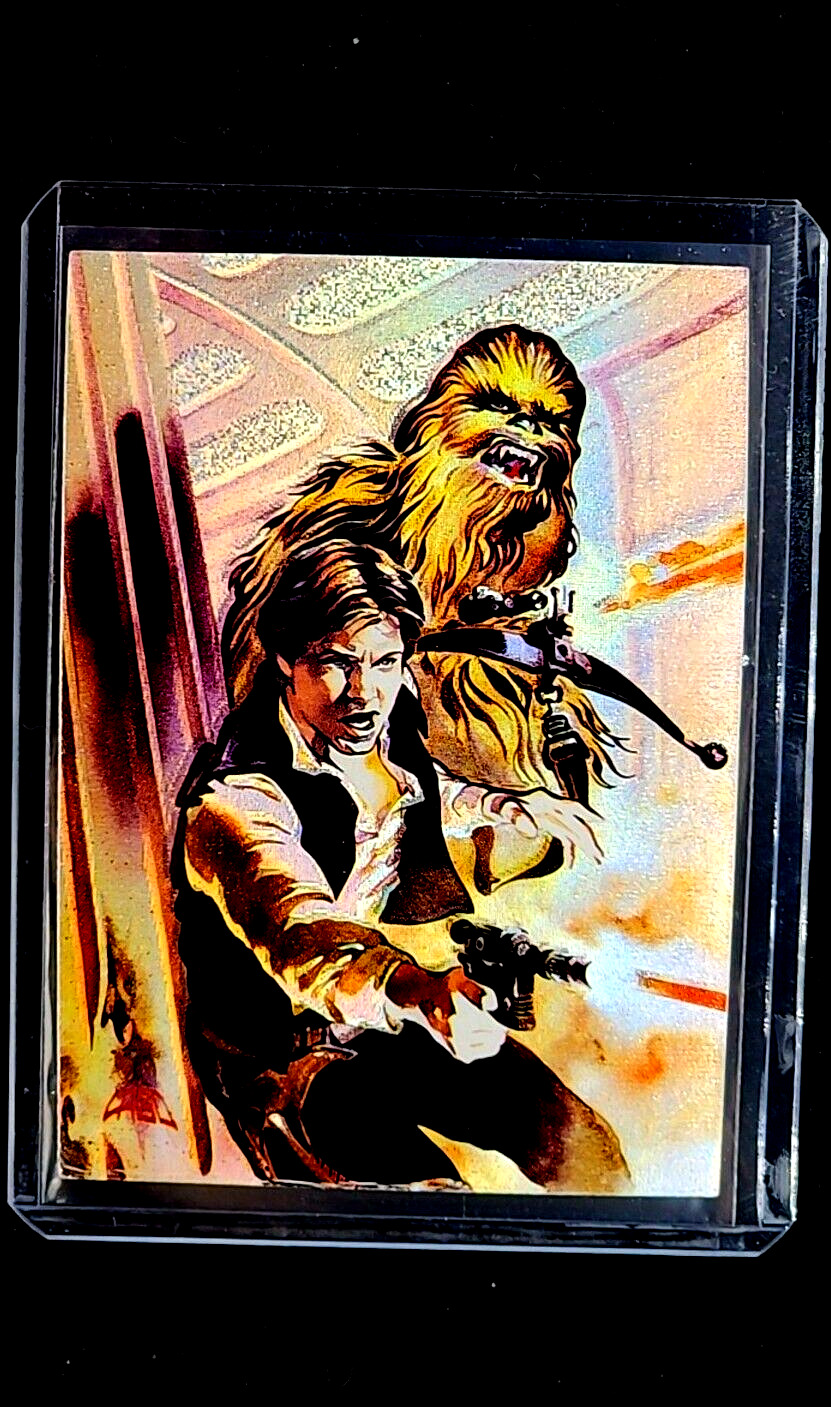 1996 Topps Finest Star Wars Matrix #1 Han Solo Chewbacca Insert Art by Ray Lago