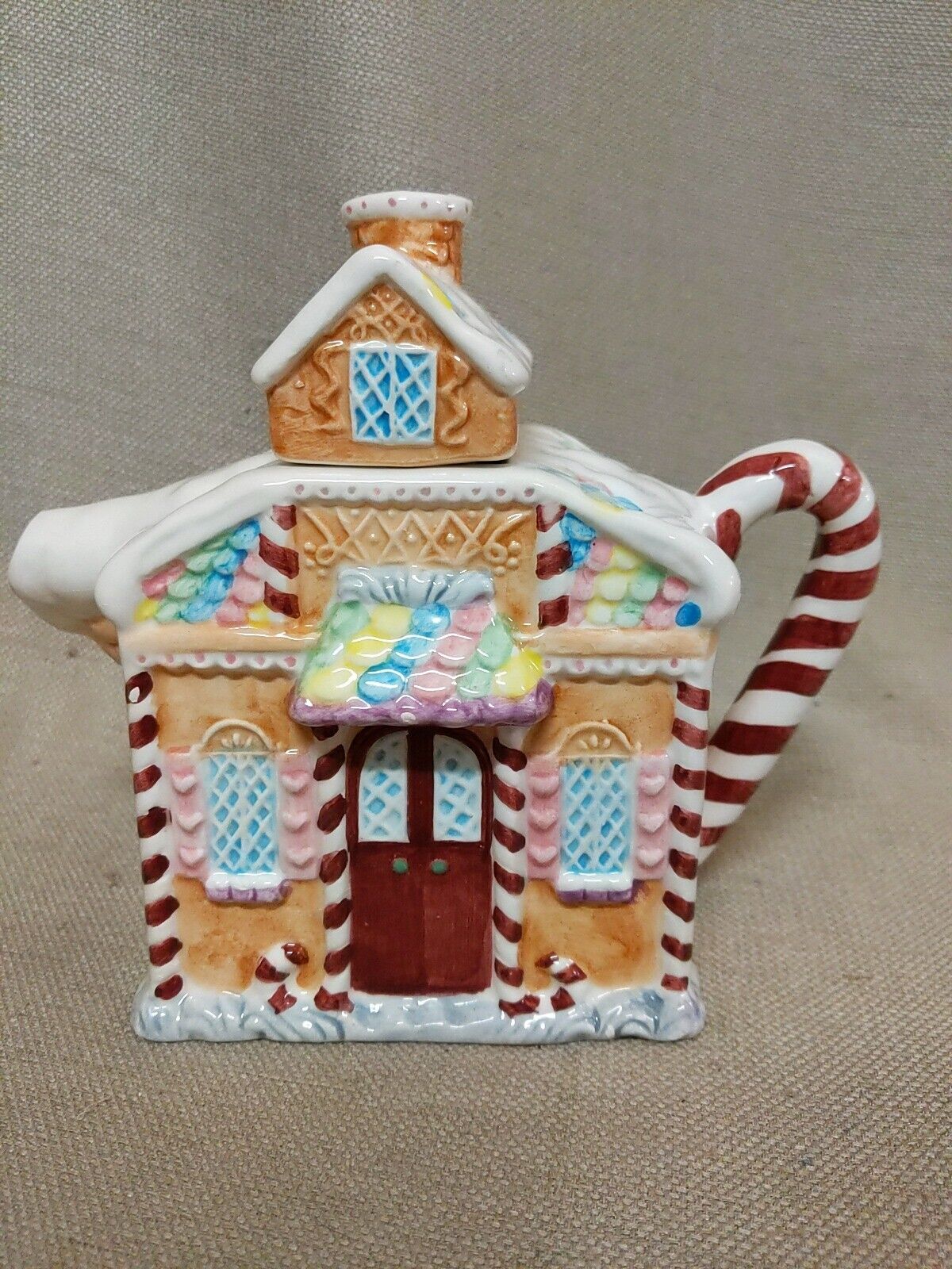 CAFFCO 1995 Gingerbread Themed Teapot With Candy Cane Handle