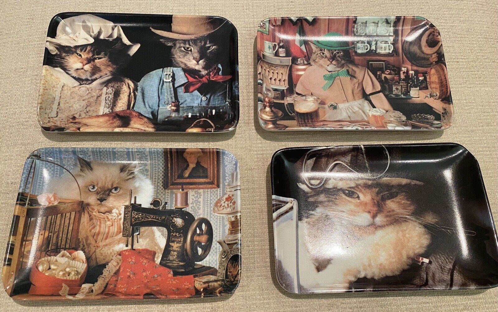 Rare Set Of 4 - R2S Monza Melamine Snack Trays Cat Art Photos #255 -- 5.75x4\
