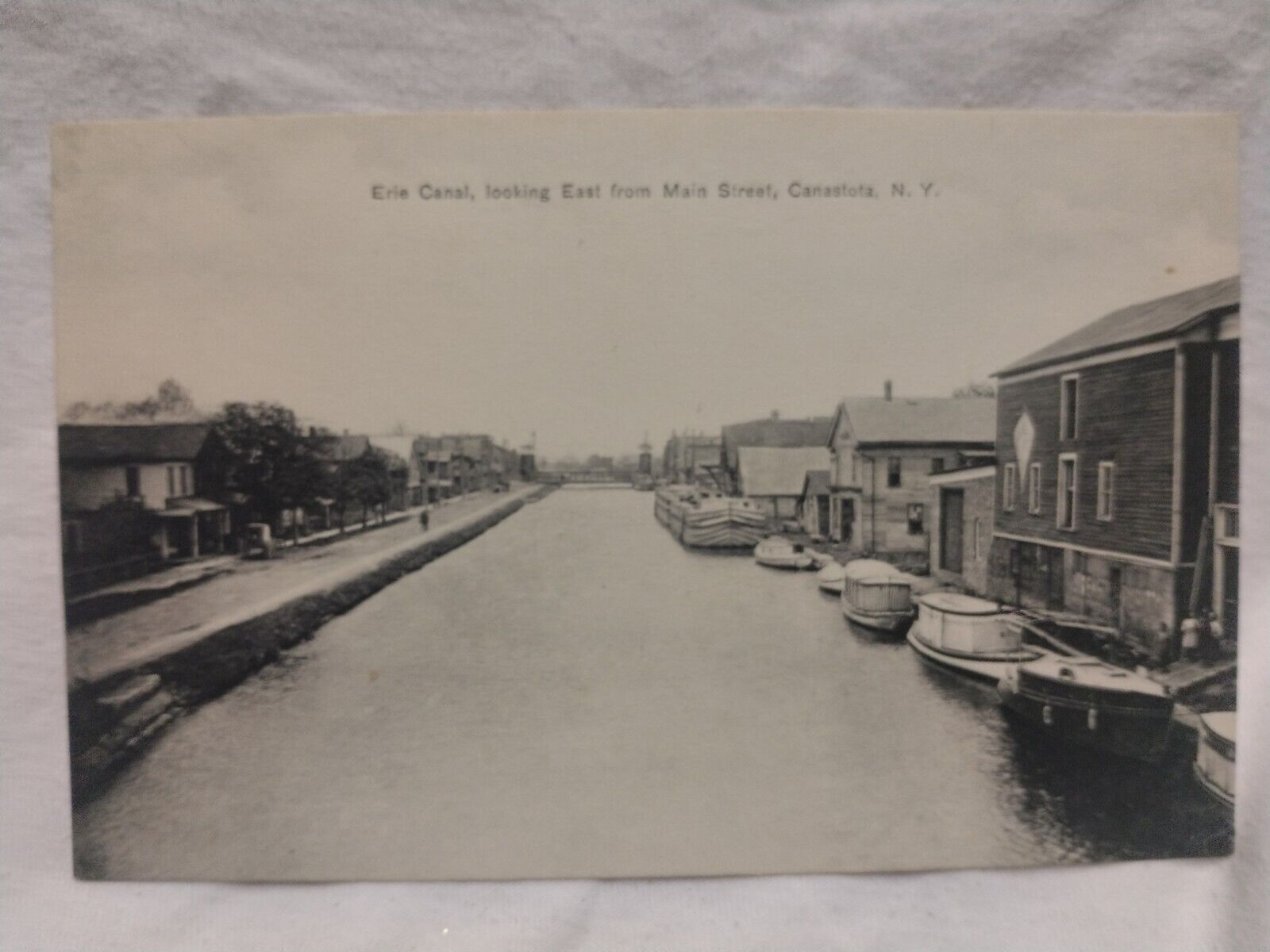 Postcard Erie Canal Looking East From Main Street Canastota NY