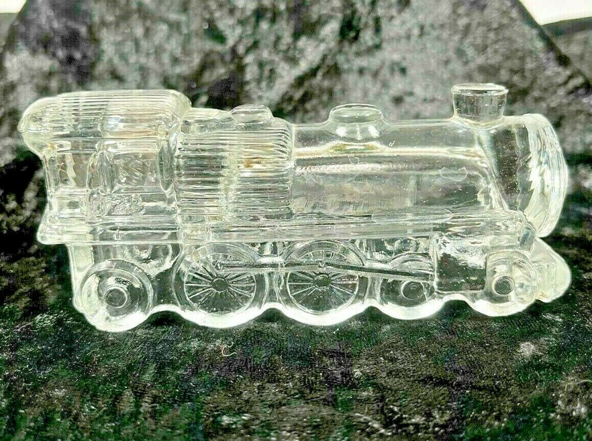Vintage 1946 Clear Glass Train Engine Nut Container Jeannette Glass Co.