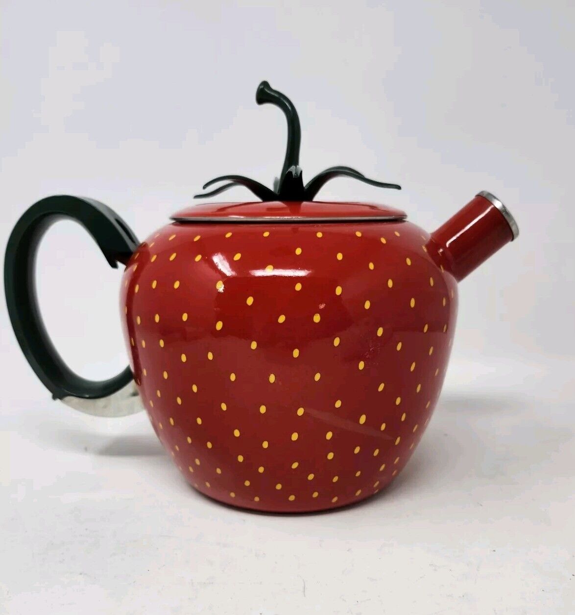 Vintage Copco Strawberry Shaped Theme Enamel Metal Teapot Tea Kettle Pot See