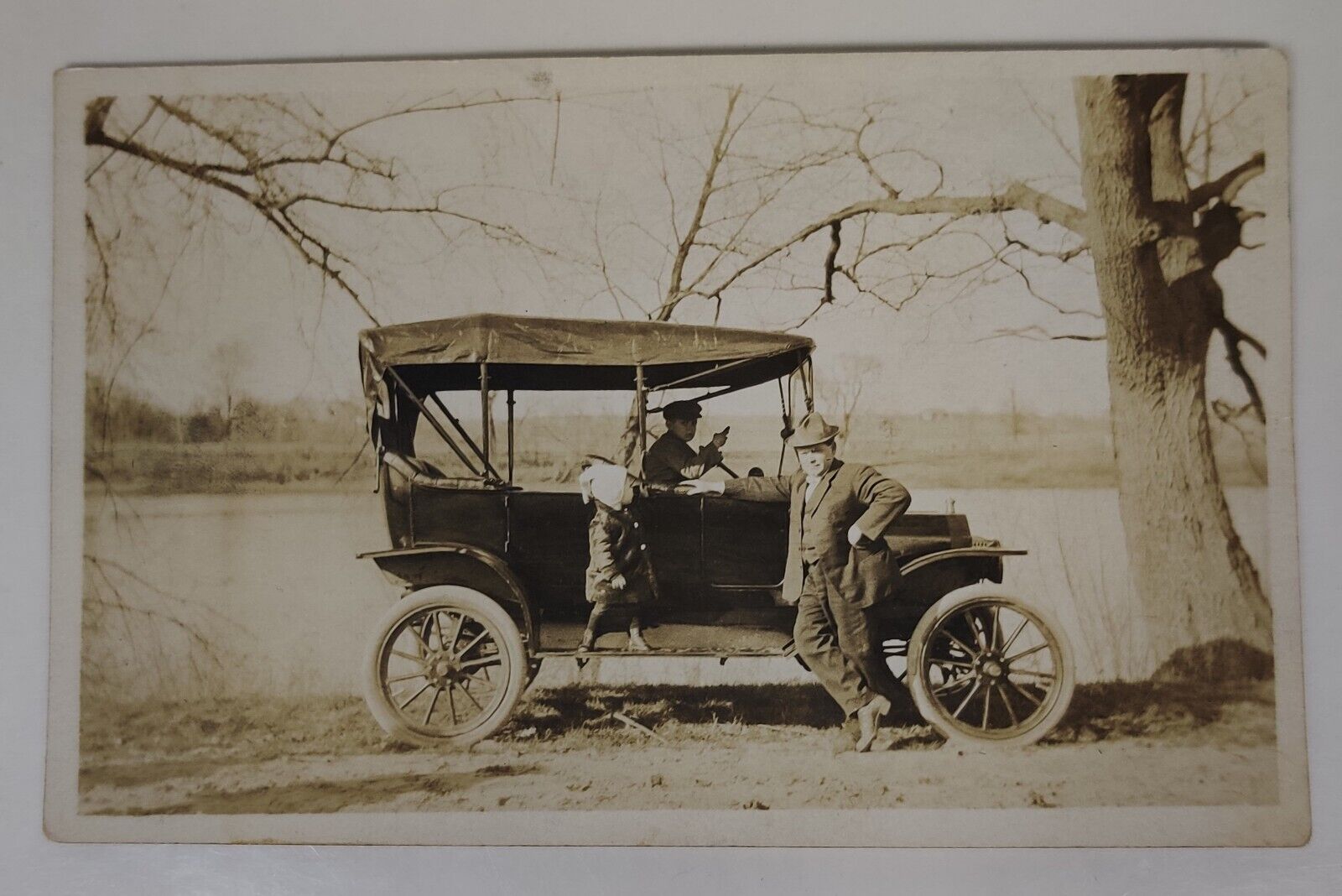 Early Automobile RPPC Real Photo Postcard - Des Moines River c.1914 - Iowa