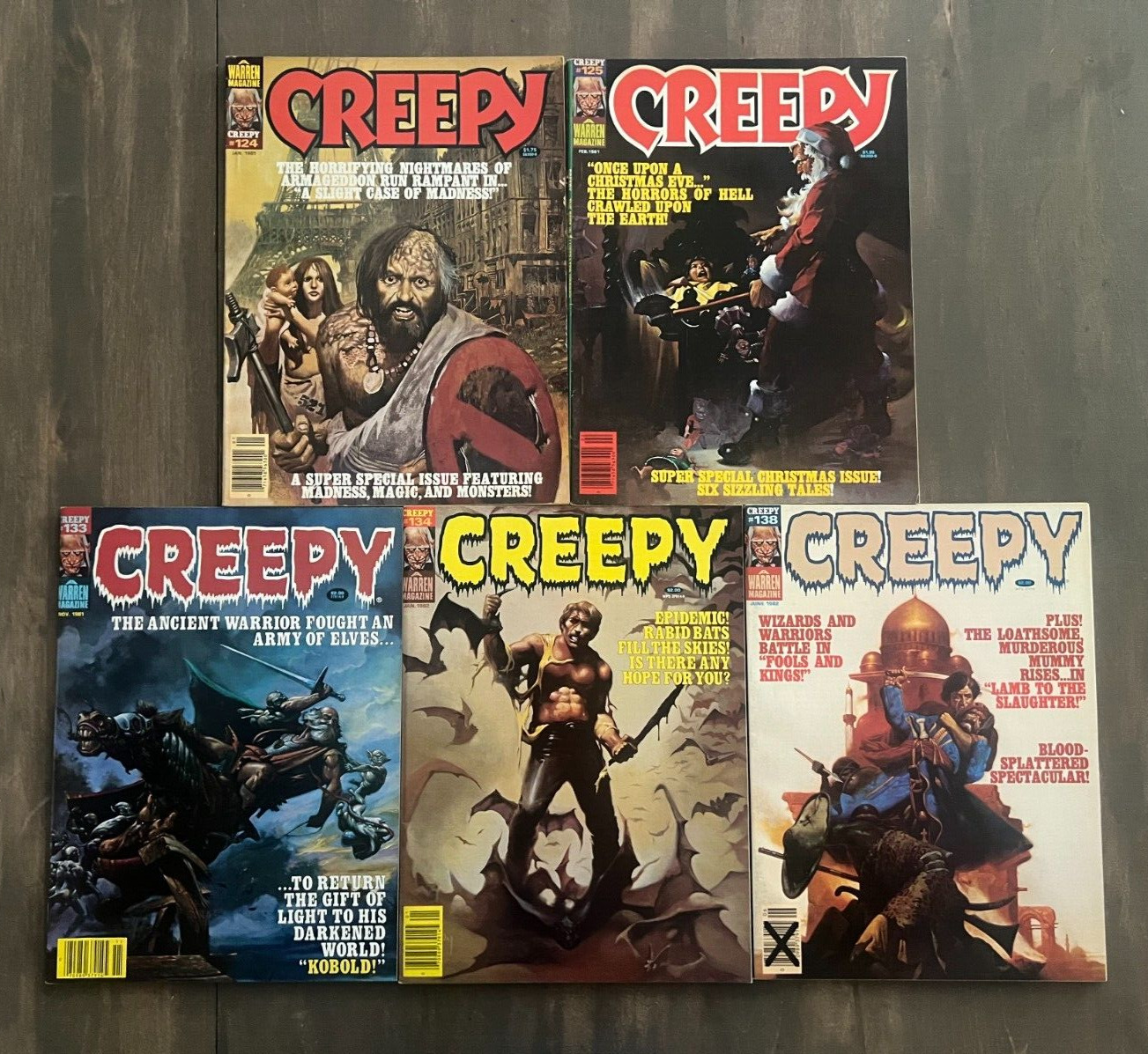 💥 Creepy # 124 125 133 134 138 1980s Comic Horror Warren Magazine Lot 💥
