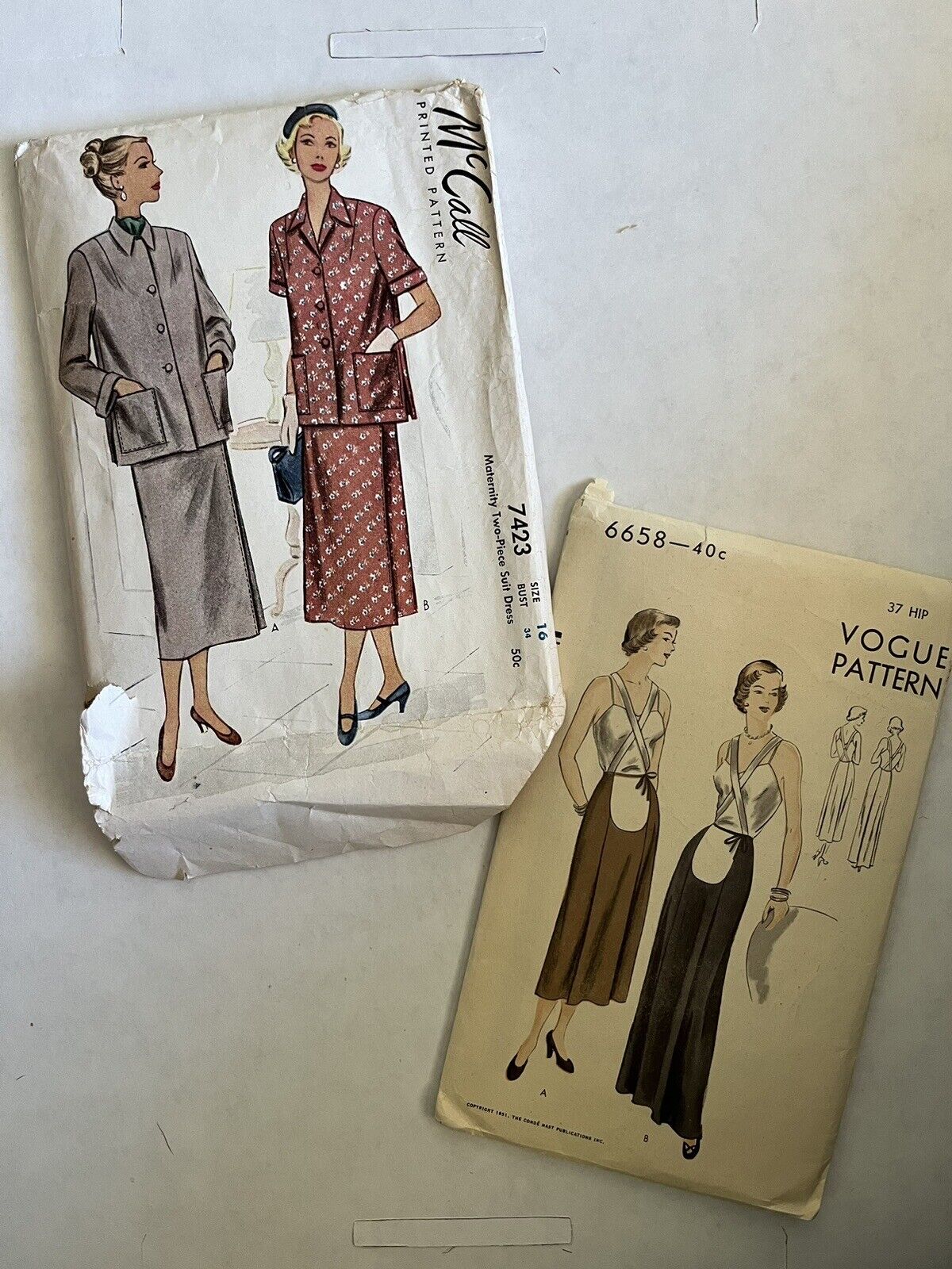 Vintage 1948 & 1951 Maternity Sewing Patterns - Vogue 6658 & McCall 7423