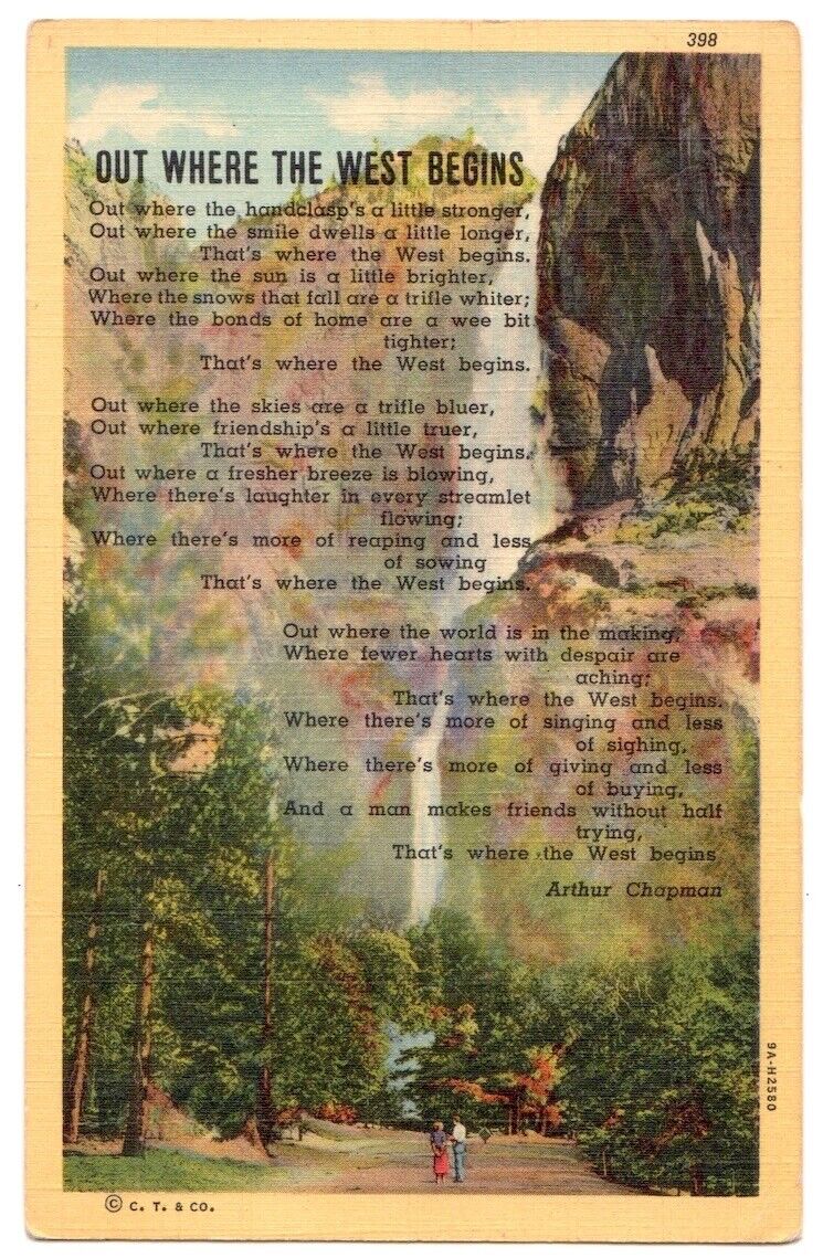 Yosemite Waterfalls c1940\'s Arthur Chapman Poem, Out Where the West Begins