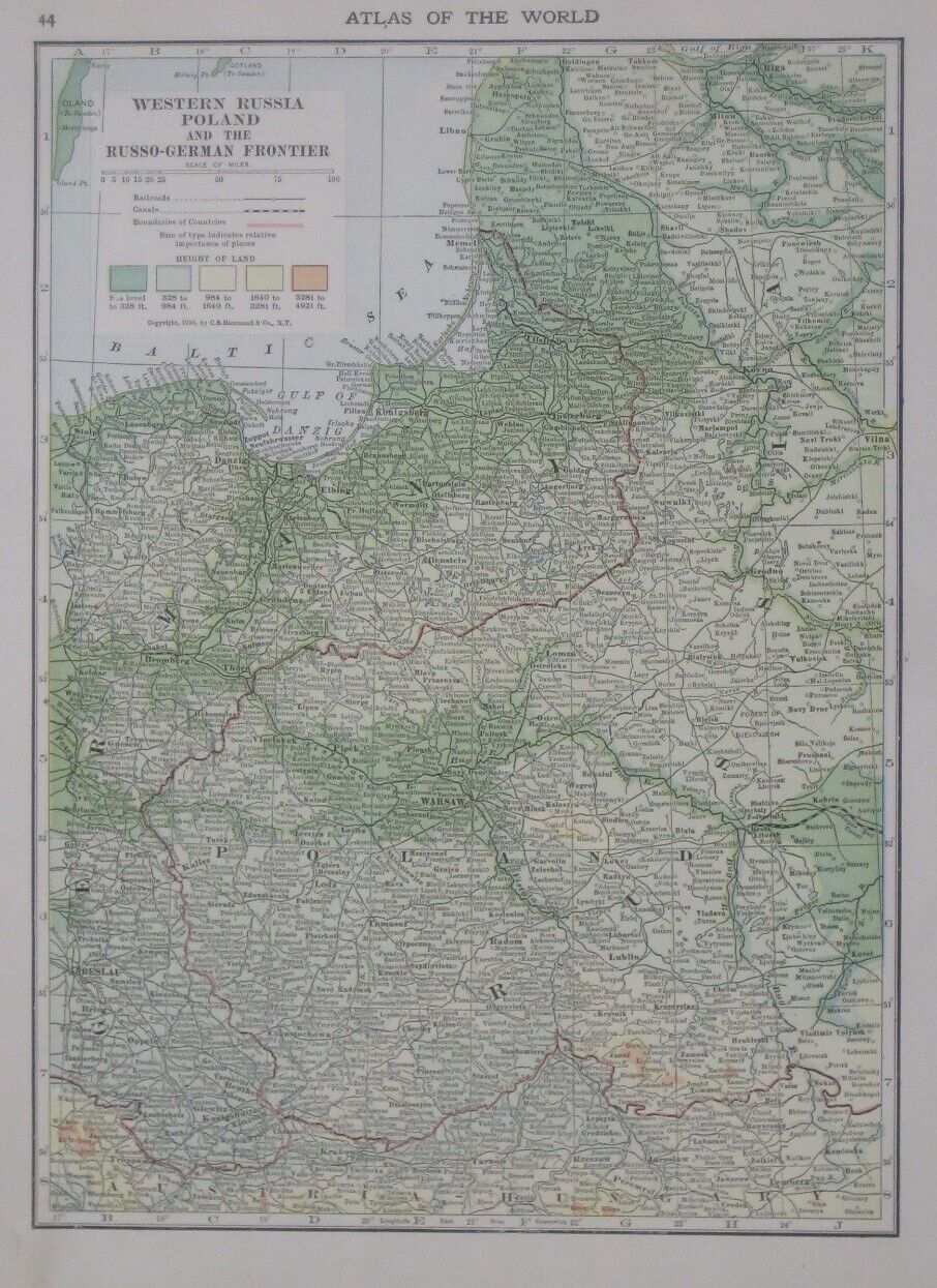 Original 1916 WW1 Map POLAND Russo-German Frontier Warsaw Lodz Breslau Danzig