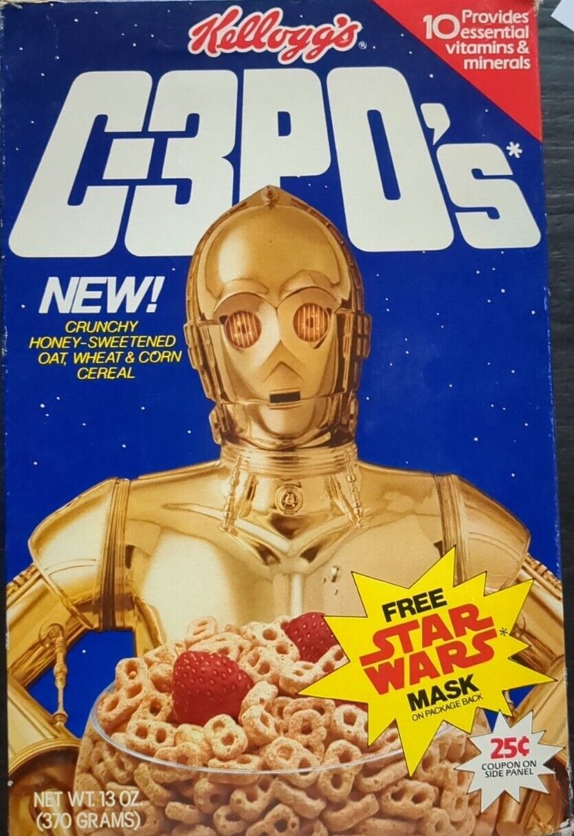 1984 Kellogg's Star Wars C-3PO's Cereal Box Stormtrooper Mask - LUSASFILM