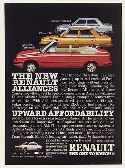 1985 Renault Alliance L Convertible DL Limited Ad