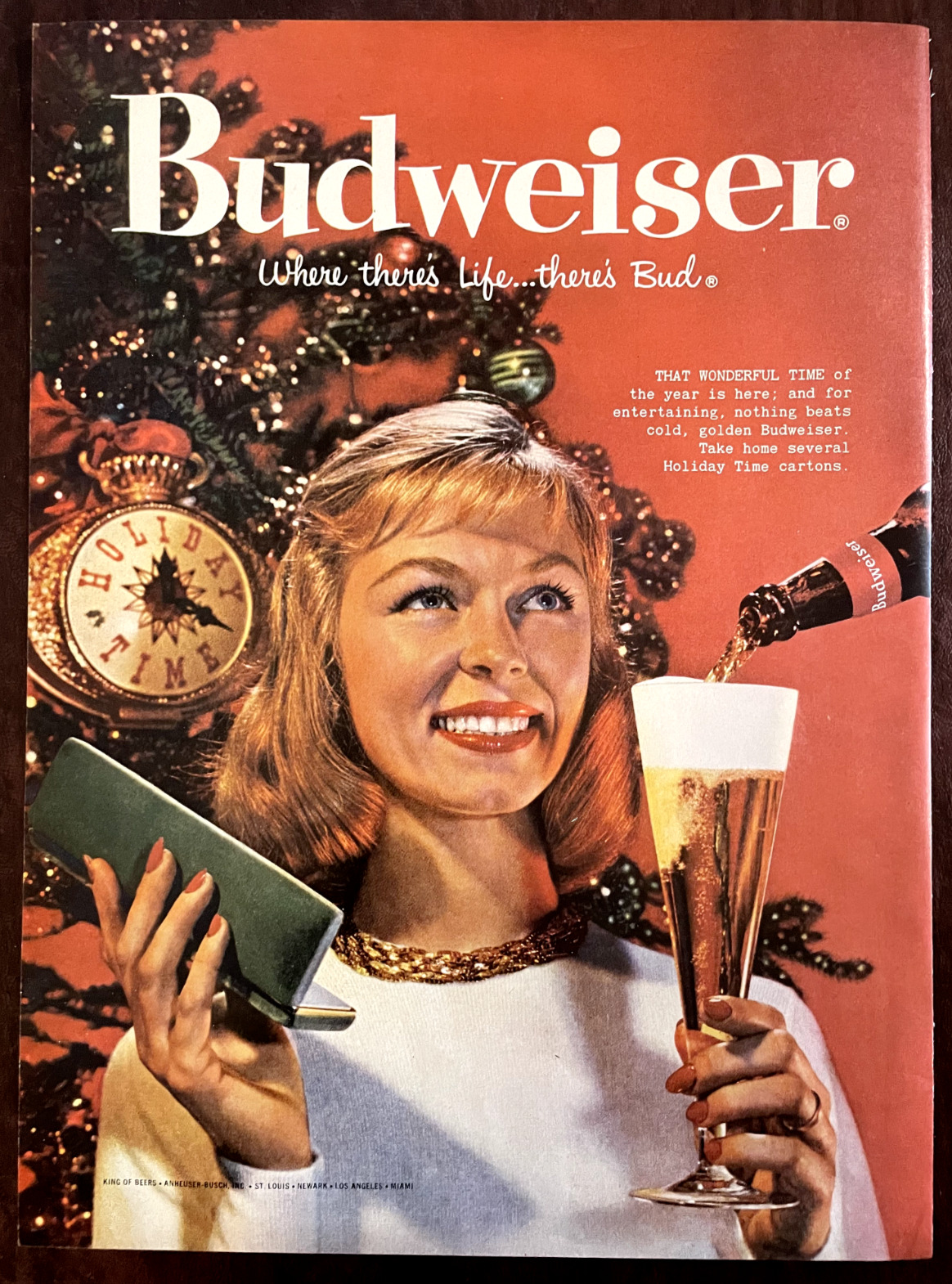 1958 BUDWEISER Beer Vintage Print Ad Christmas Holiday