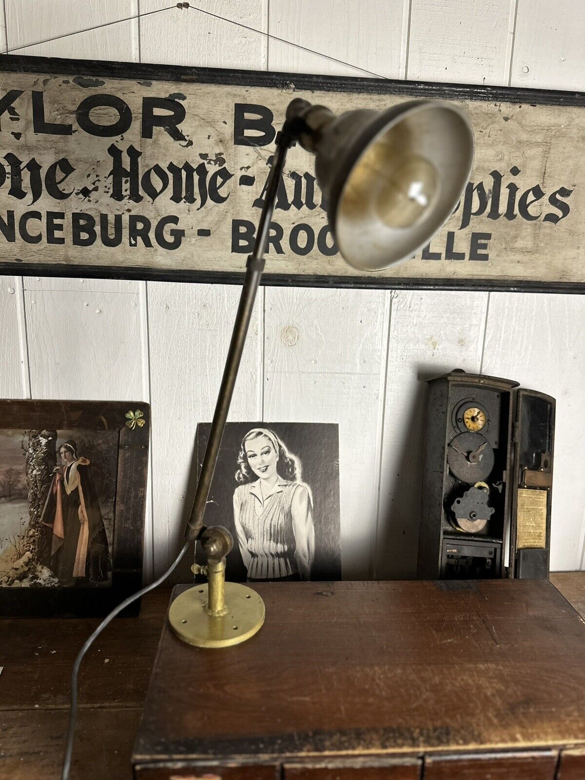 Antique Drafting Light Lamp articulating arm Floor Industrial OC White Office