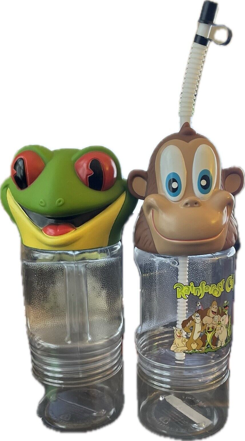 Rainforest Cafe Frog Monkey Souvenir Cup Bottle Travel Mug & Snack Bottom