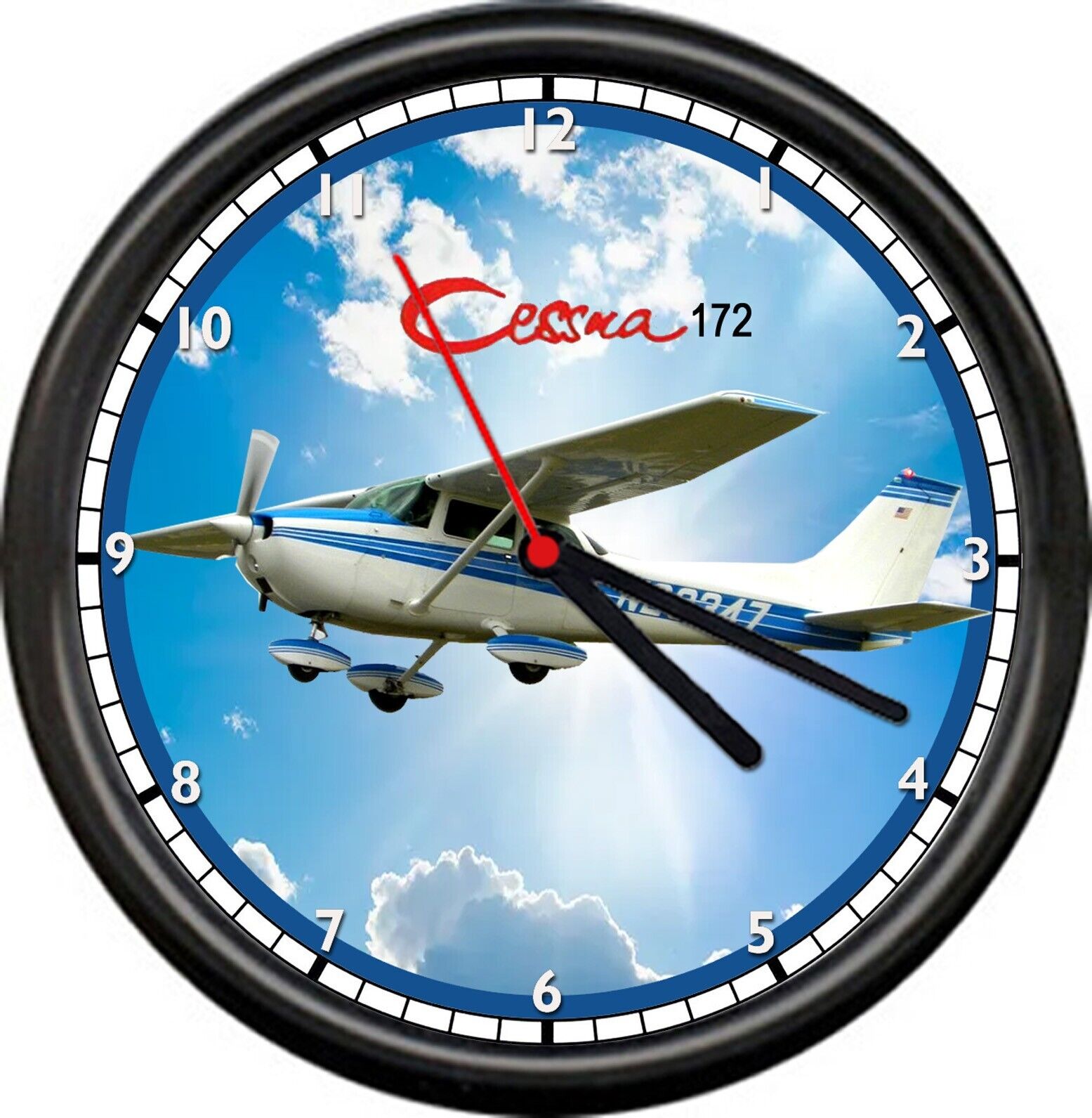 Cessna 172 Blue Aircraft Pilot Airplane Personal Aircraft Hangar Sign Wall Clock