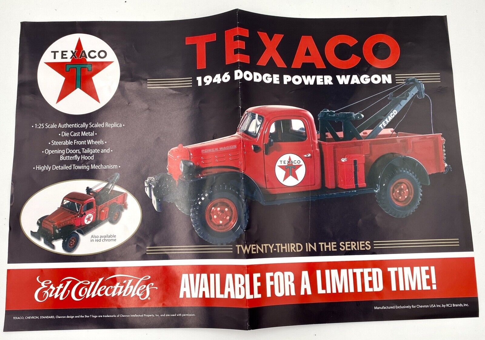 Ertl Collectibles TEXACO Display Poster 1946 Dodge Power Wagon Advertisement