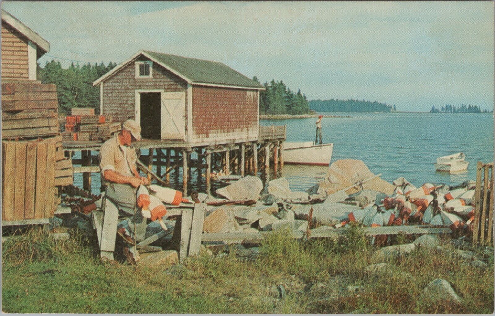 A Peaceful Inlet Fishing Waterside Scene Chrome Vintage Postcard