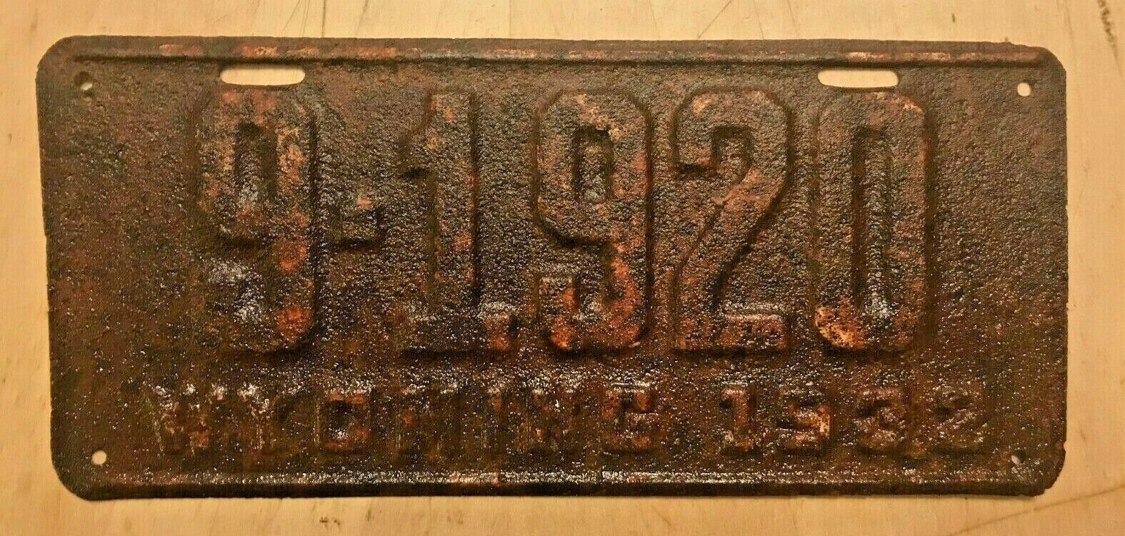 1932  WYOMING AUTO LICENSE PLATE \