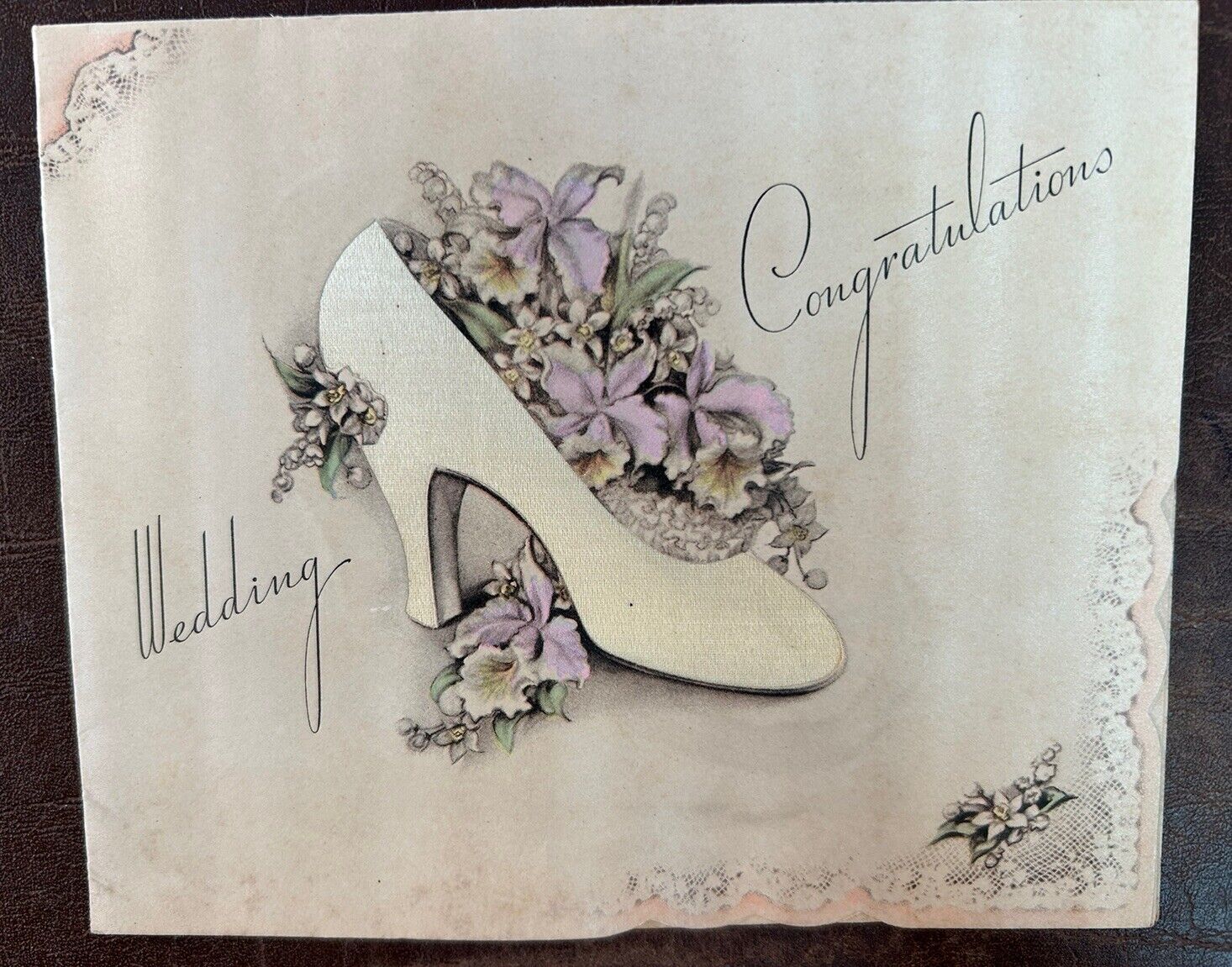 Antique Vintage Wedding Congratulations Card. Embossed Front.