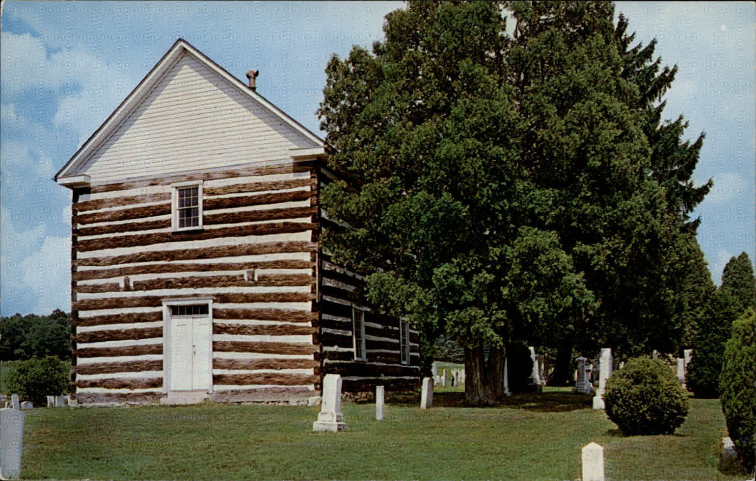 Union Church Bedford Pennsylvania 1806 Log construction & cemetery ~ postcard