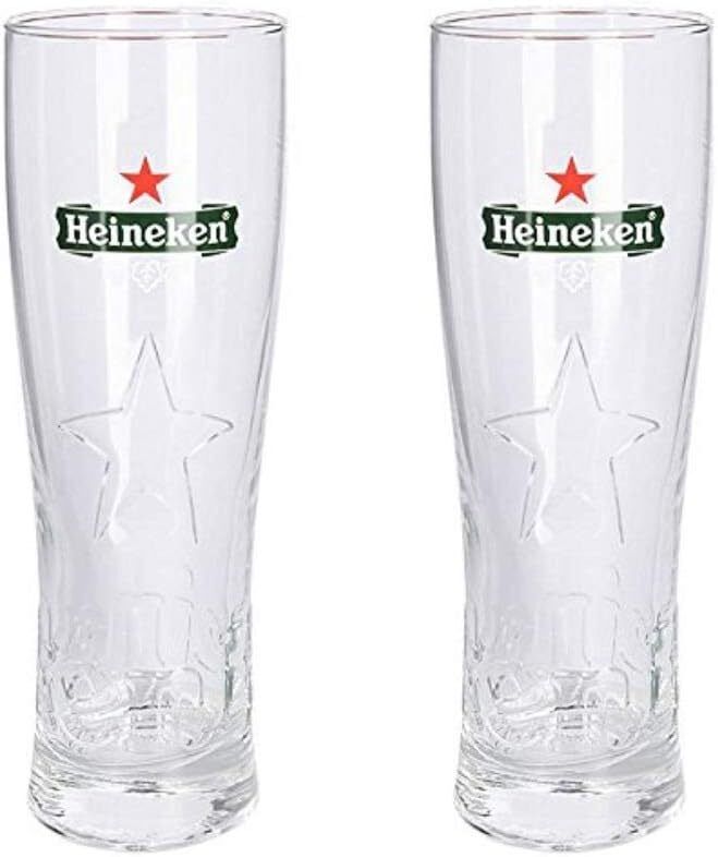 Heineken Signature 16 Ounce Glass - Set of 2 Laser Etched Nucleated Base