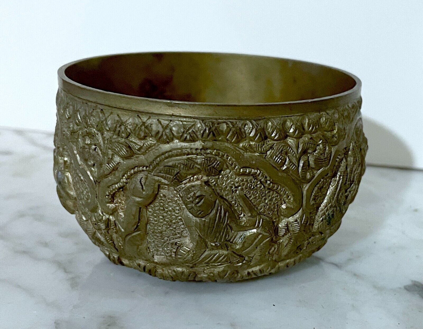 GORGEOUS OLD VINTAGE CHINESE SOLID BRASS BUDDHIST TEMPLE OFFERING BOWL