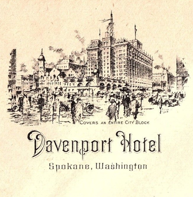 1930s SPOKANNE WASHINGTON DAVENPORT HOTEL  STATIONARY ENVELOPE  Z783