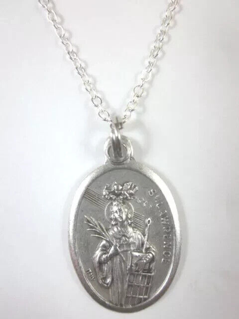 St Lawrence Medal necklace Italy silver link chain 20\