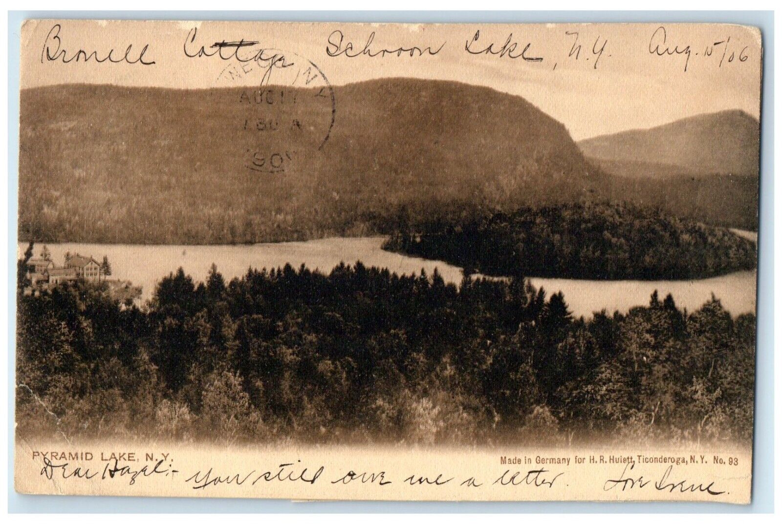 c1906 Birds Eye View Pyramid Lake Mountains New York NY Antique Vintage Postcard
