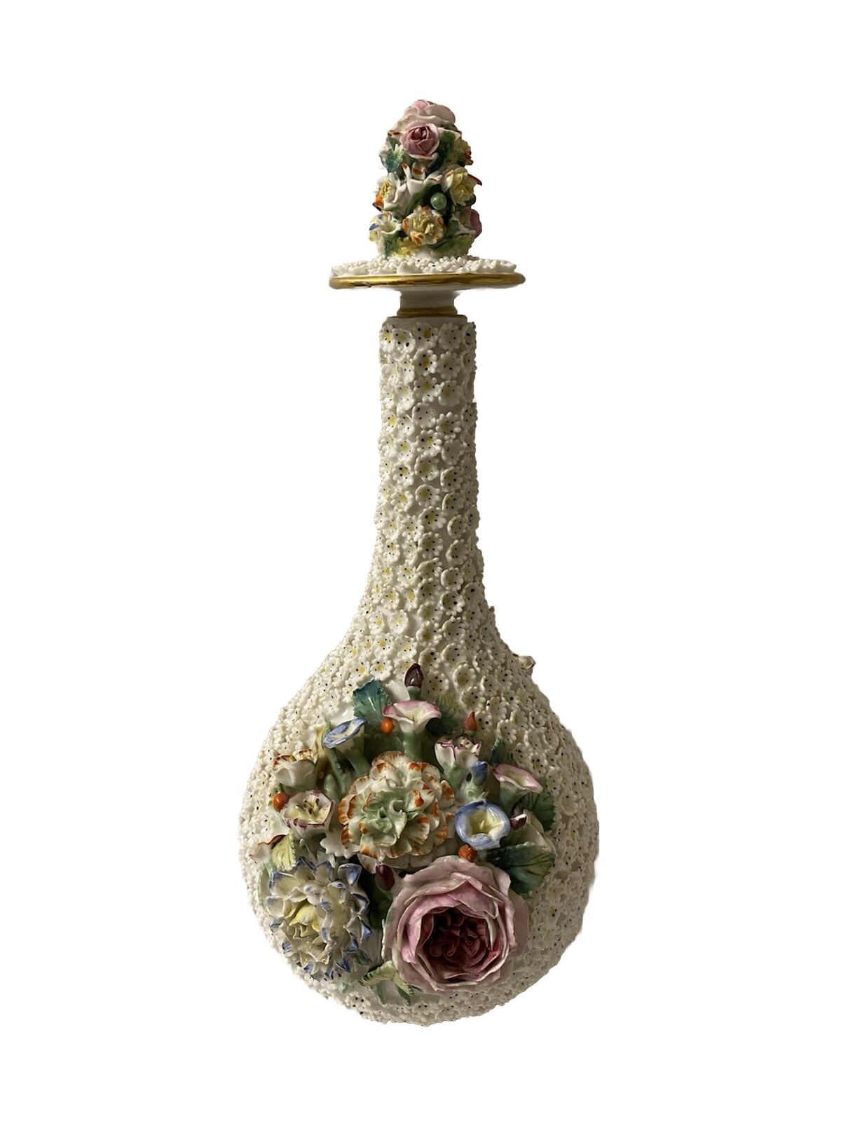 Antique Paris Porcelain Flower Encrusted or Schneeballen Bottle