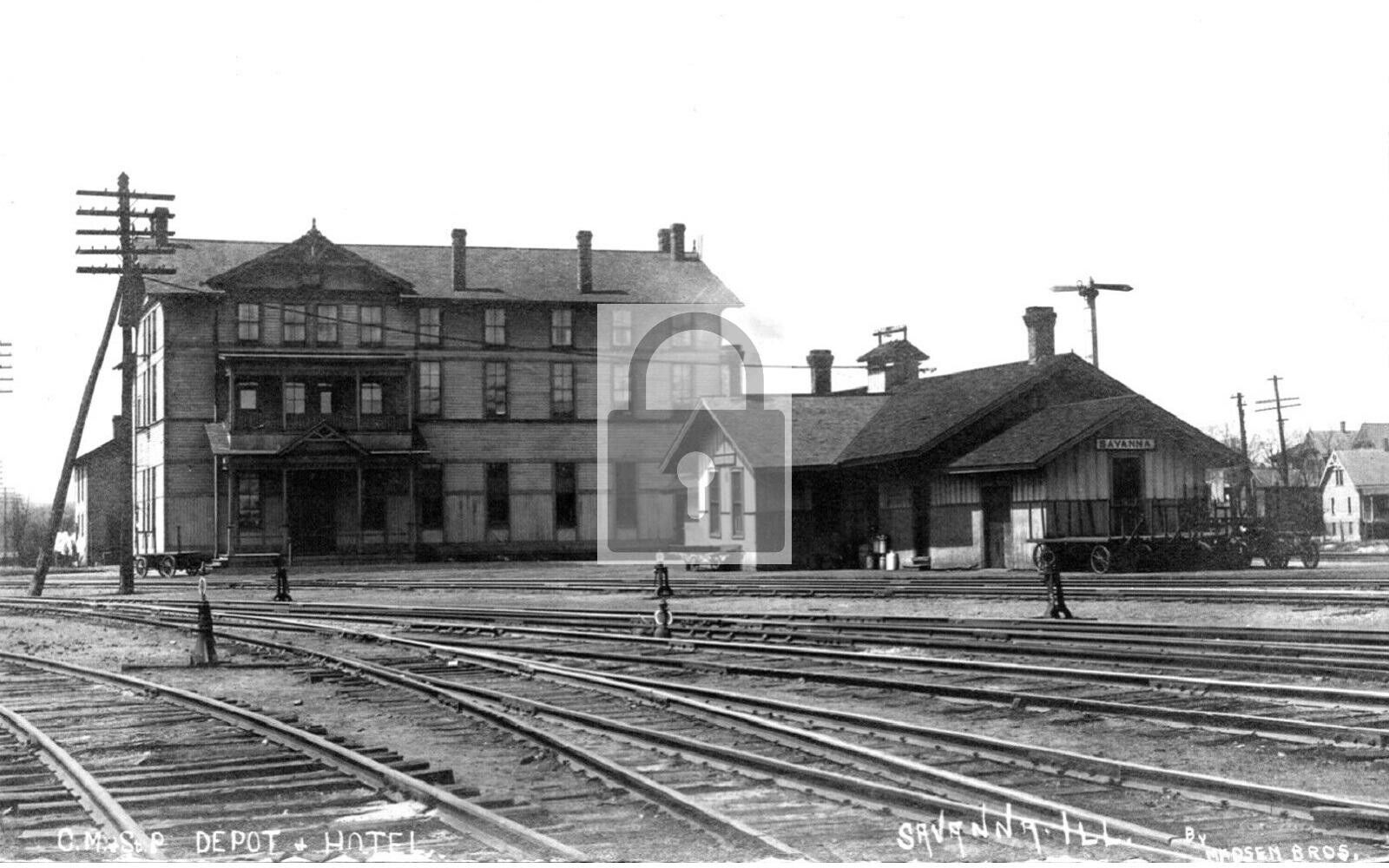 Railroad Train Station Depot Hotel Savanna Illinois IL Reprint Postcard
