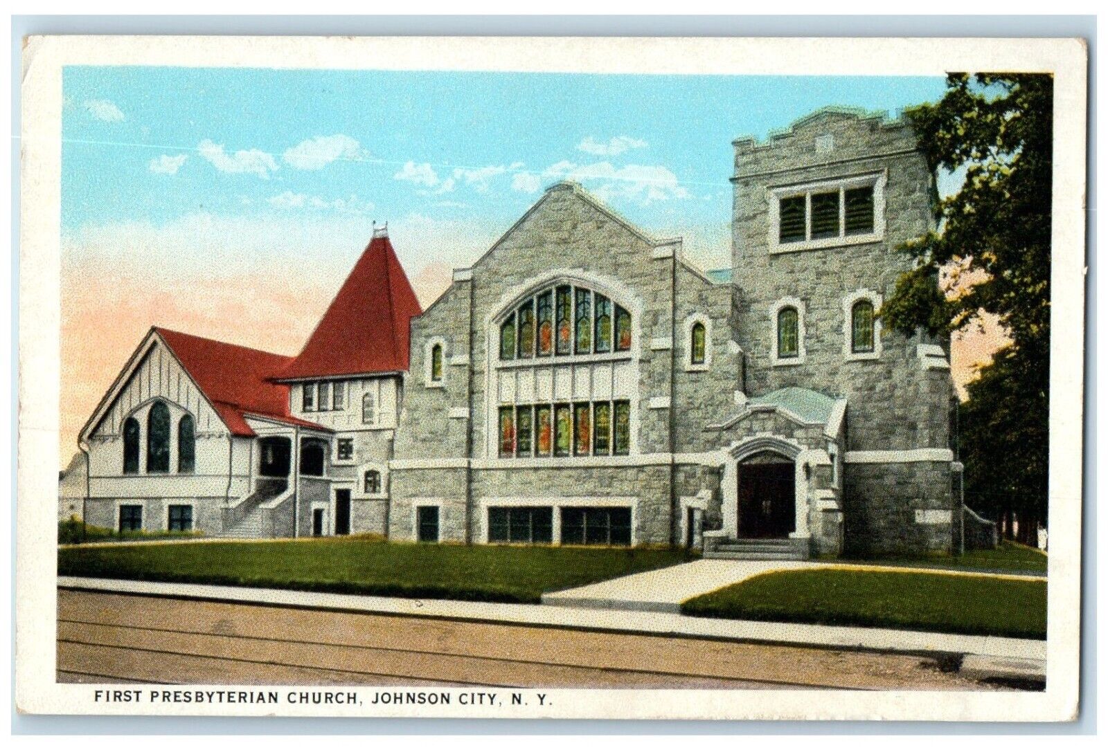 c1930's First Presbyterian Church Johnston City New York NY Vintage Postcard