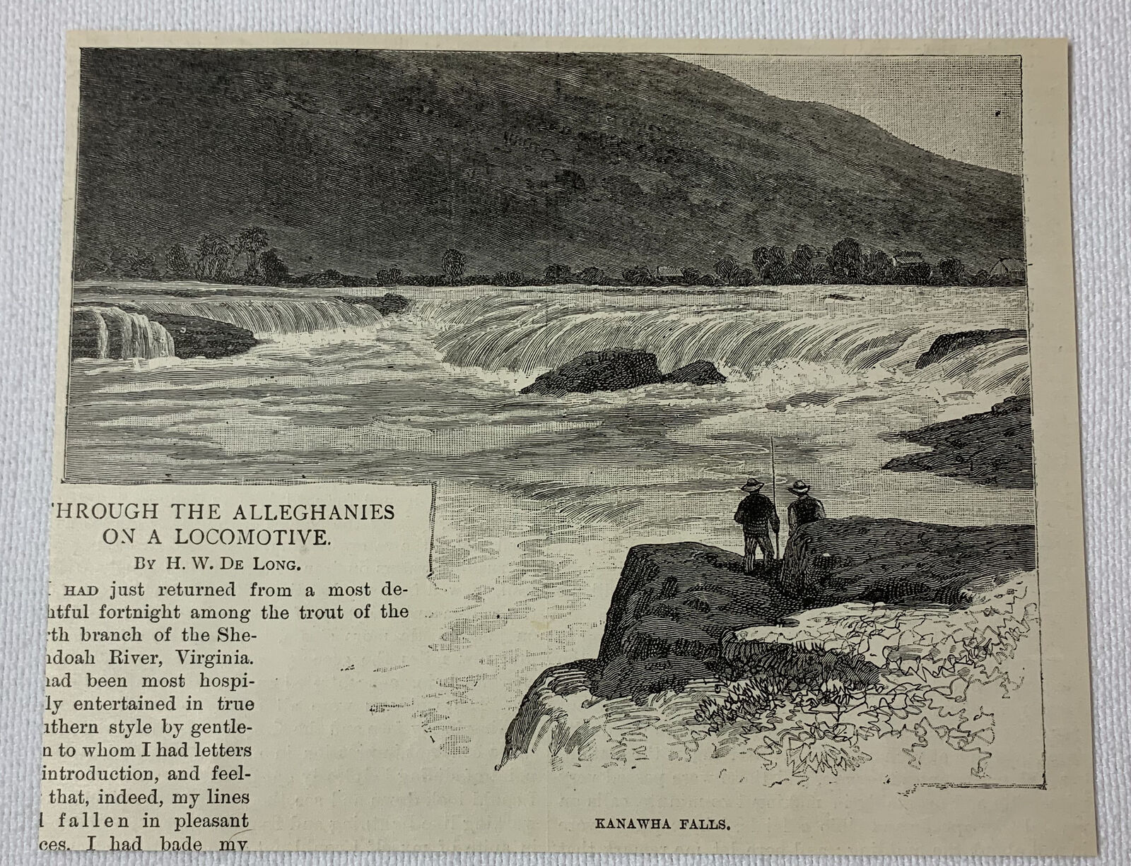 1887 magazine engraving ~ KANAWHA FALLS West Virginia