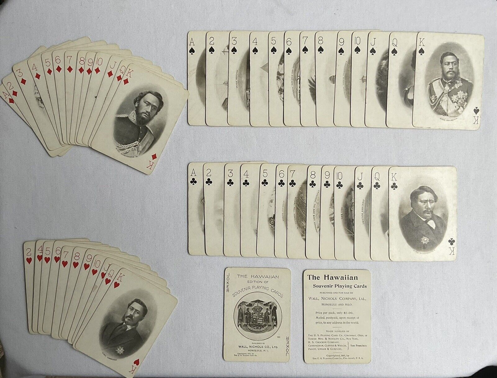 Wall Nichols Souvenir Hawaiian Playing Cards Full Deck. Copyright 1901