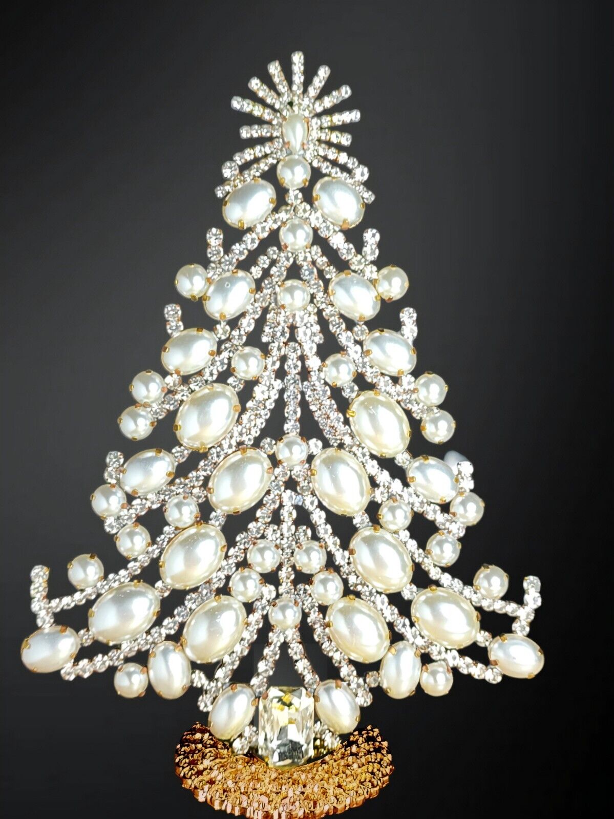 Vintage Czech Rhinestone Pearl Christmas Tree - Magical Holiday Decor