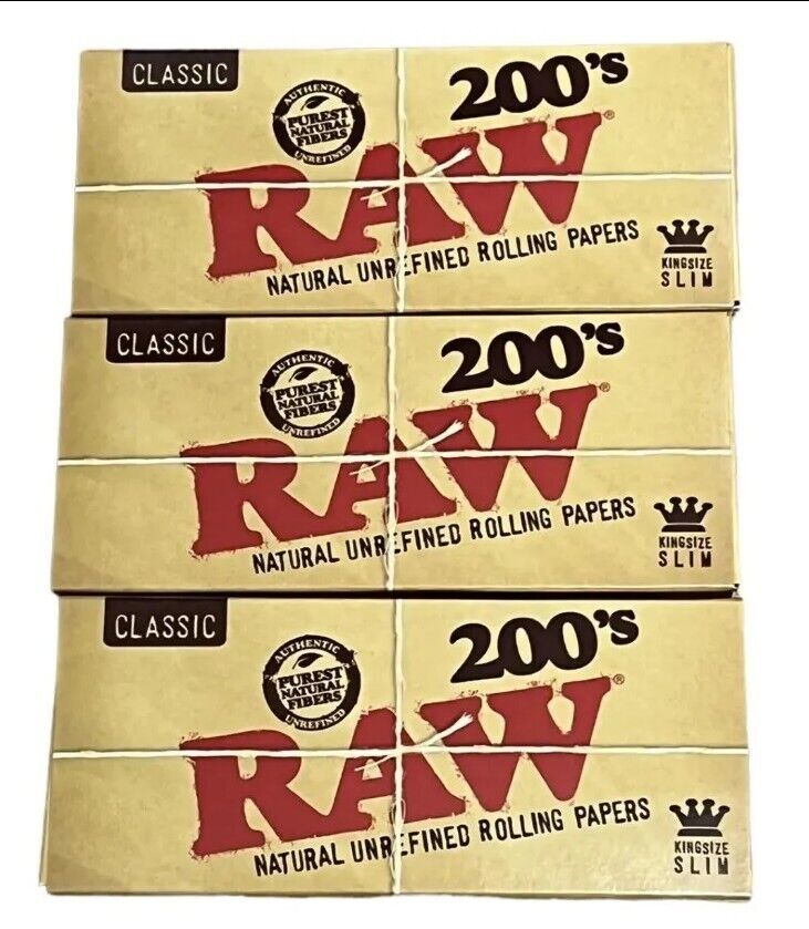 3X PACKS RAW 200's Classic KING SIZE SLIM - FLAT PACK - Uncreased Rolling papers
