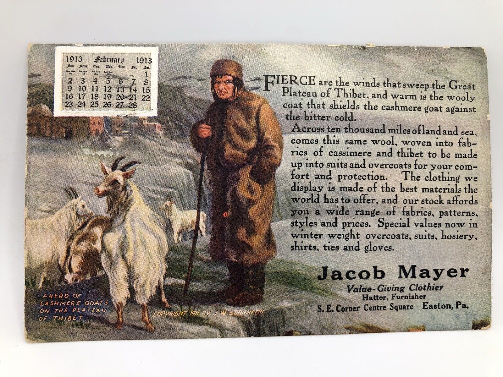 Postcard Easton Pennsylvania Jacob Mayer Clothier Advertisement Card 1913