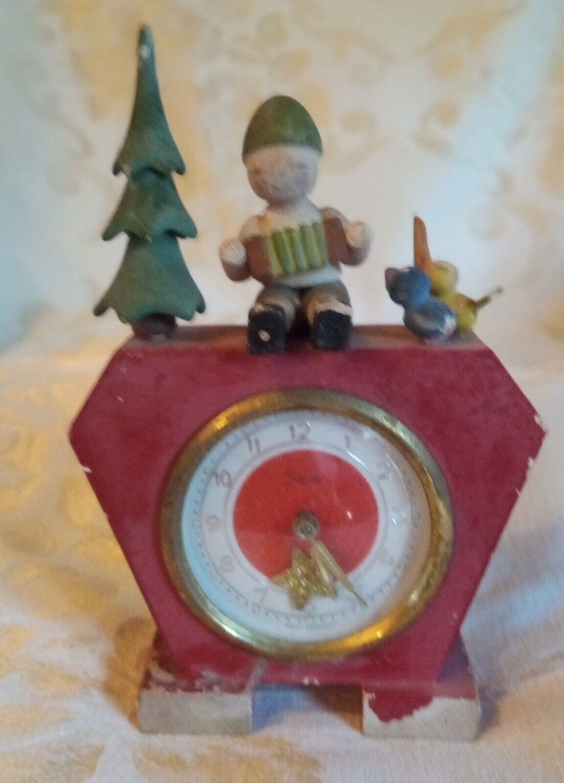 Vintage Sheffield Alarm Clock Works Great Christmas Time Red Paint 