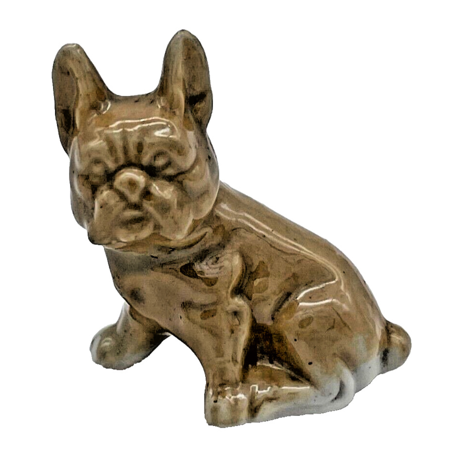 Vintage French Bulldog Figurine Sitting Mid Century Glossy Cute 2 in-A8