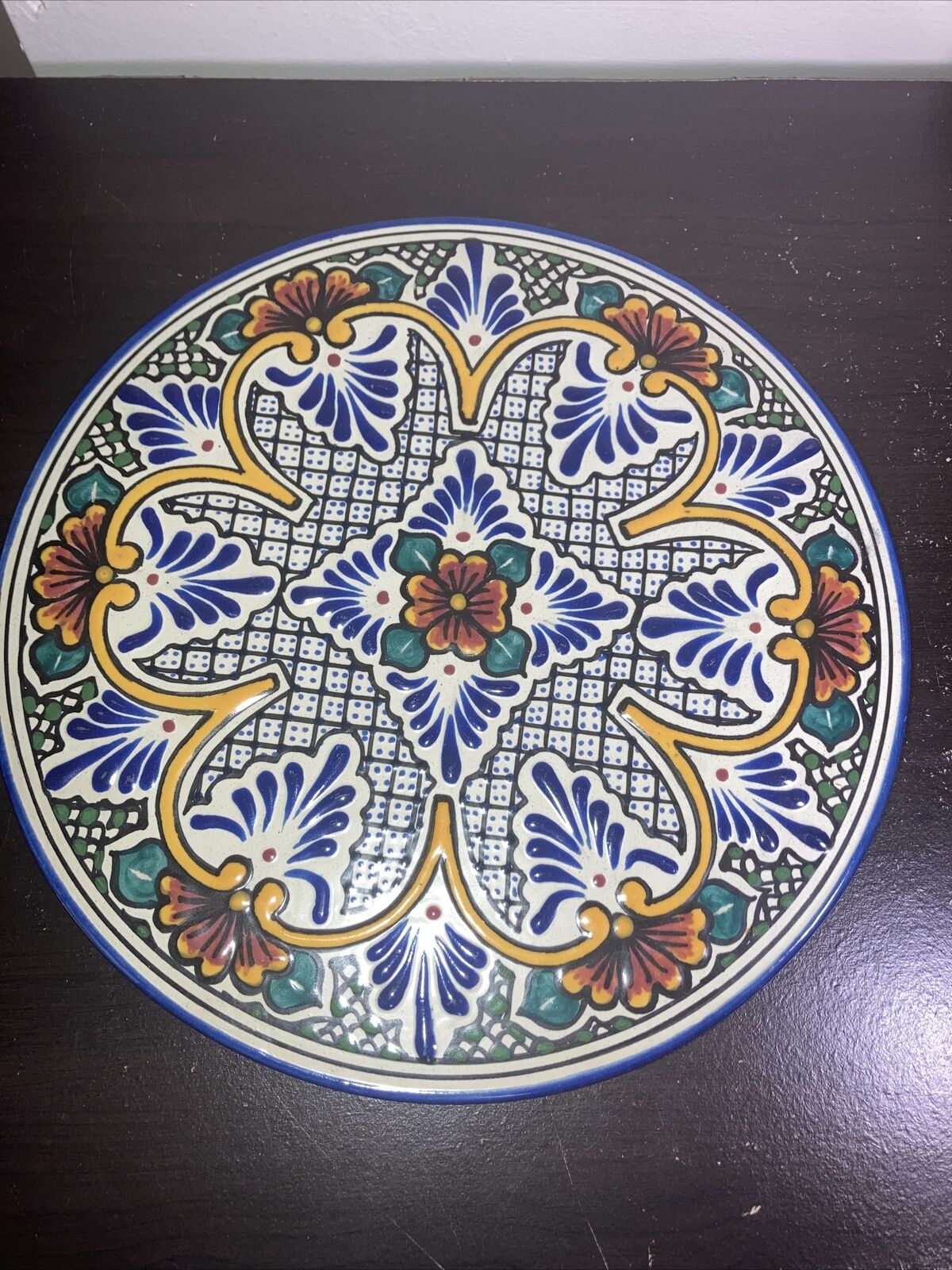 11” Hand Painted Talevera AL Pueblo Mexico serving platter