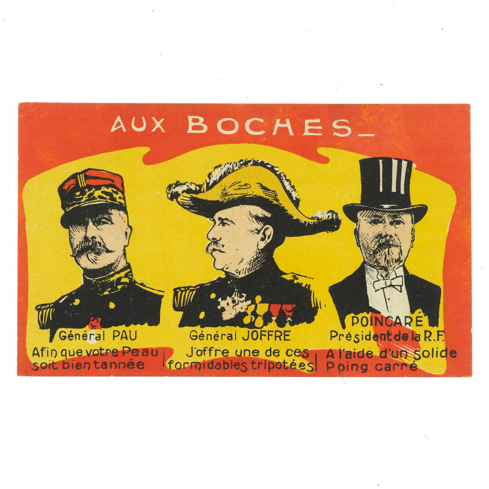 c.1915 Postcard Aux Boches WWI French Heroes Pau Joffre Poincare Patriotic Puns