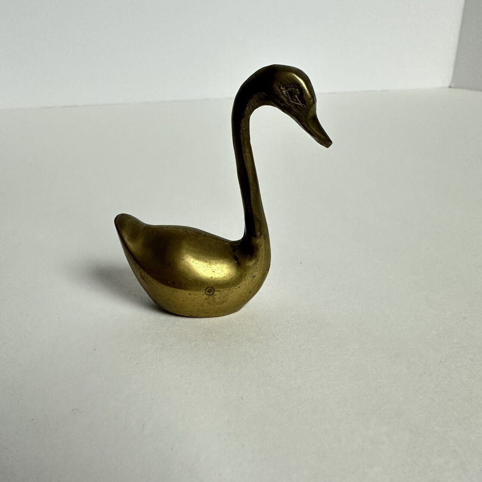 Vintage Small Solid Brass Swan Goose Bird Mini Figurine 2.5” India