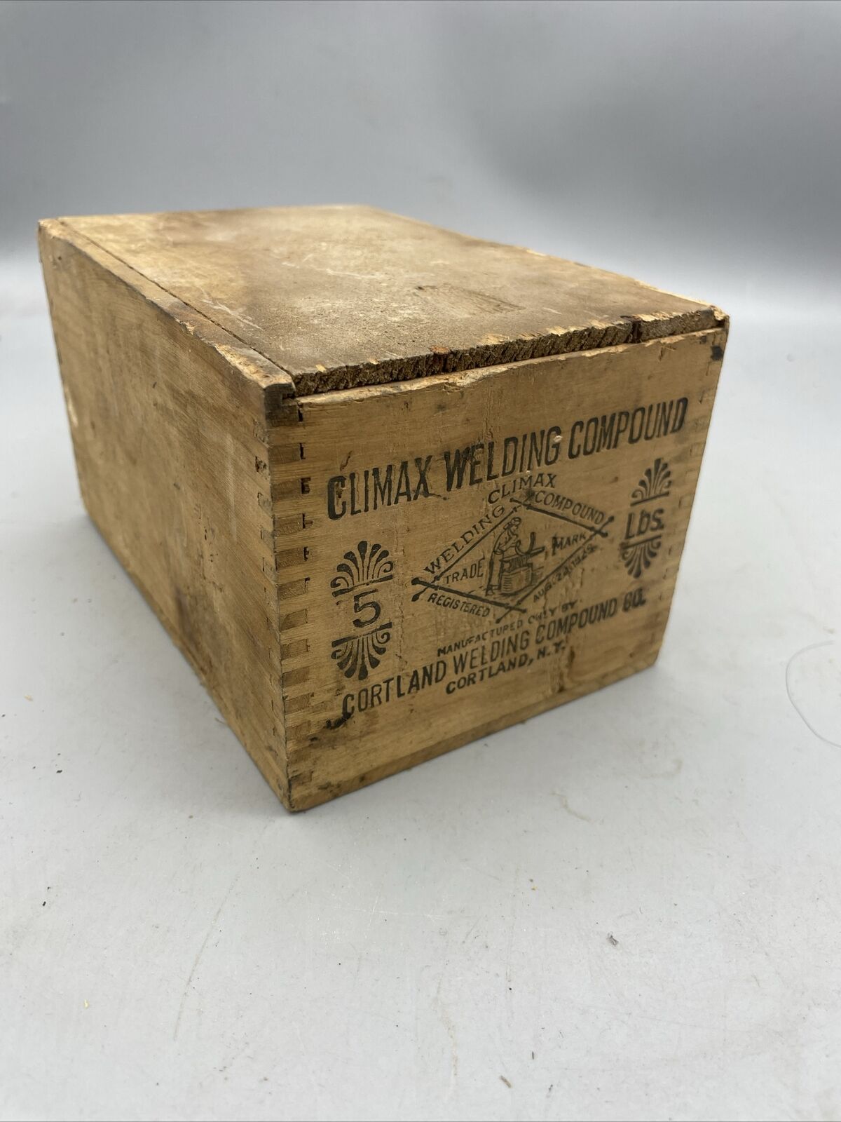 Climax Welding Compound Full 5 Lb Wooden Box Antique Cortland NY w/ Instructions