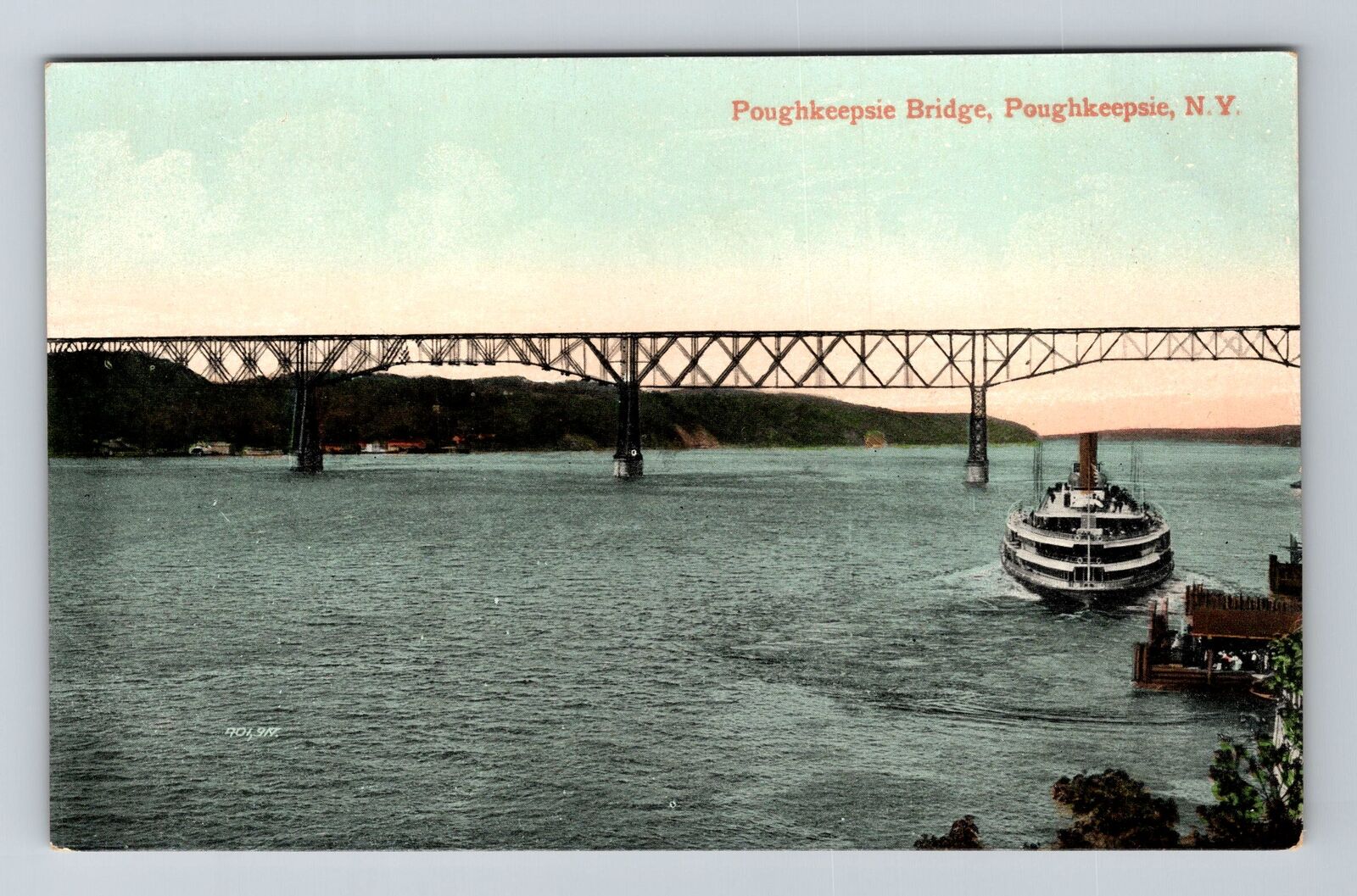 Poughkeepsie NY-New York, Poughkeepsie Bridge Vintage Souvenir Postcard