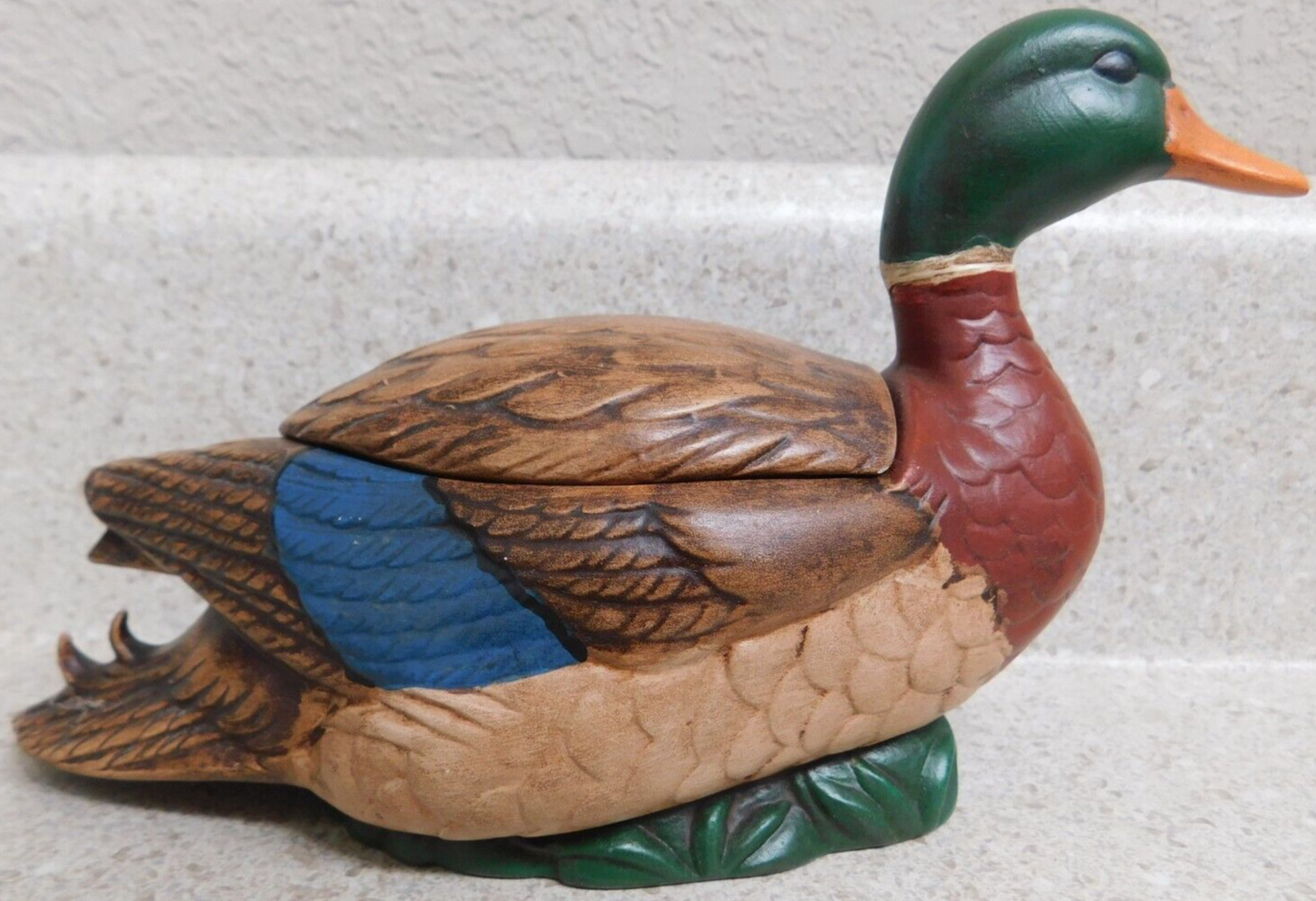 Vintage Ceramic Mallard Duck With Removable Back Dish Hand Painted