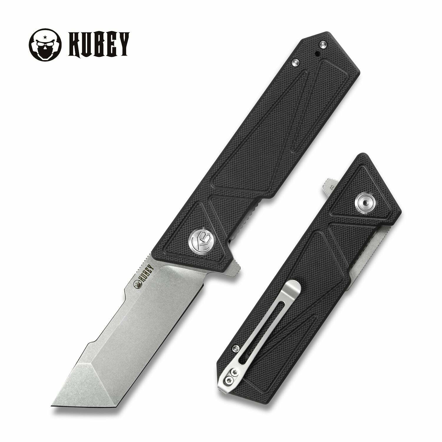 Kubey Avenger Folding Knife Black G10 Handle D2 Plain Edge Beadblast KU104A