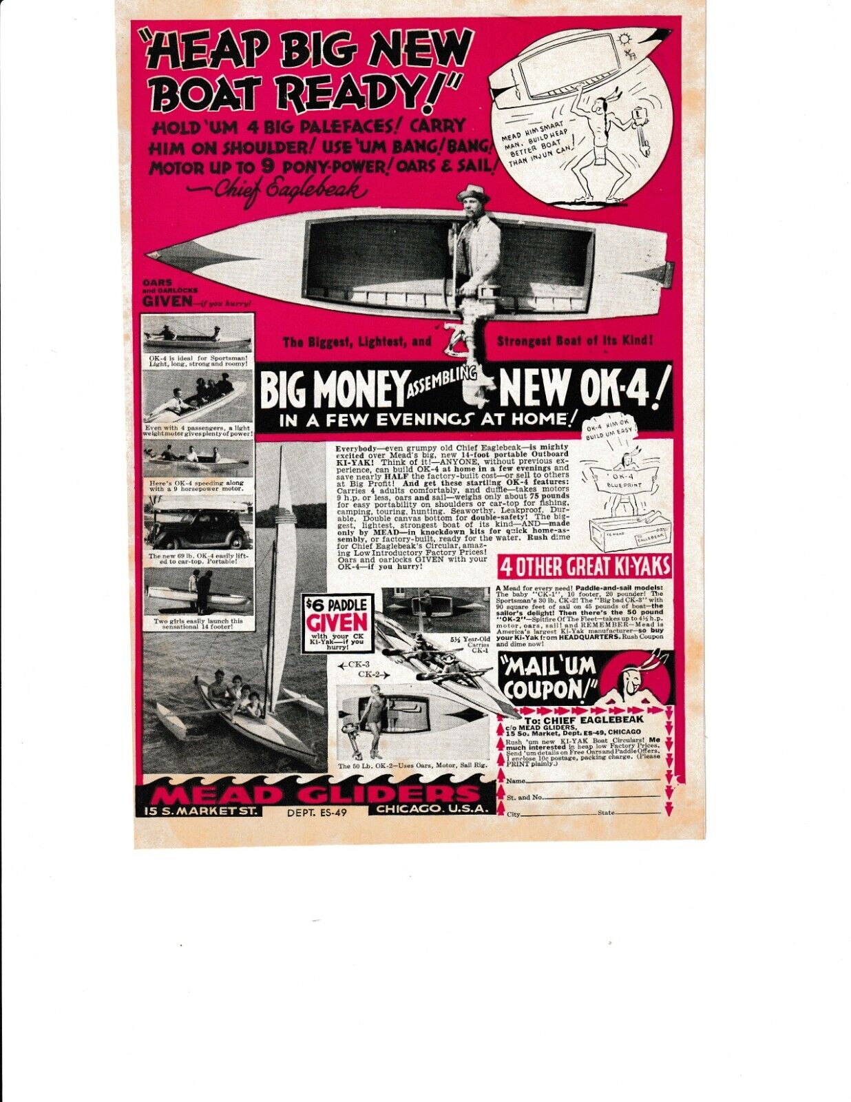 Mead Gliders Print Ad 1939 Build A Light Weight Boat