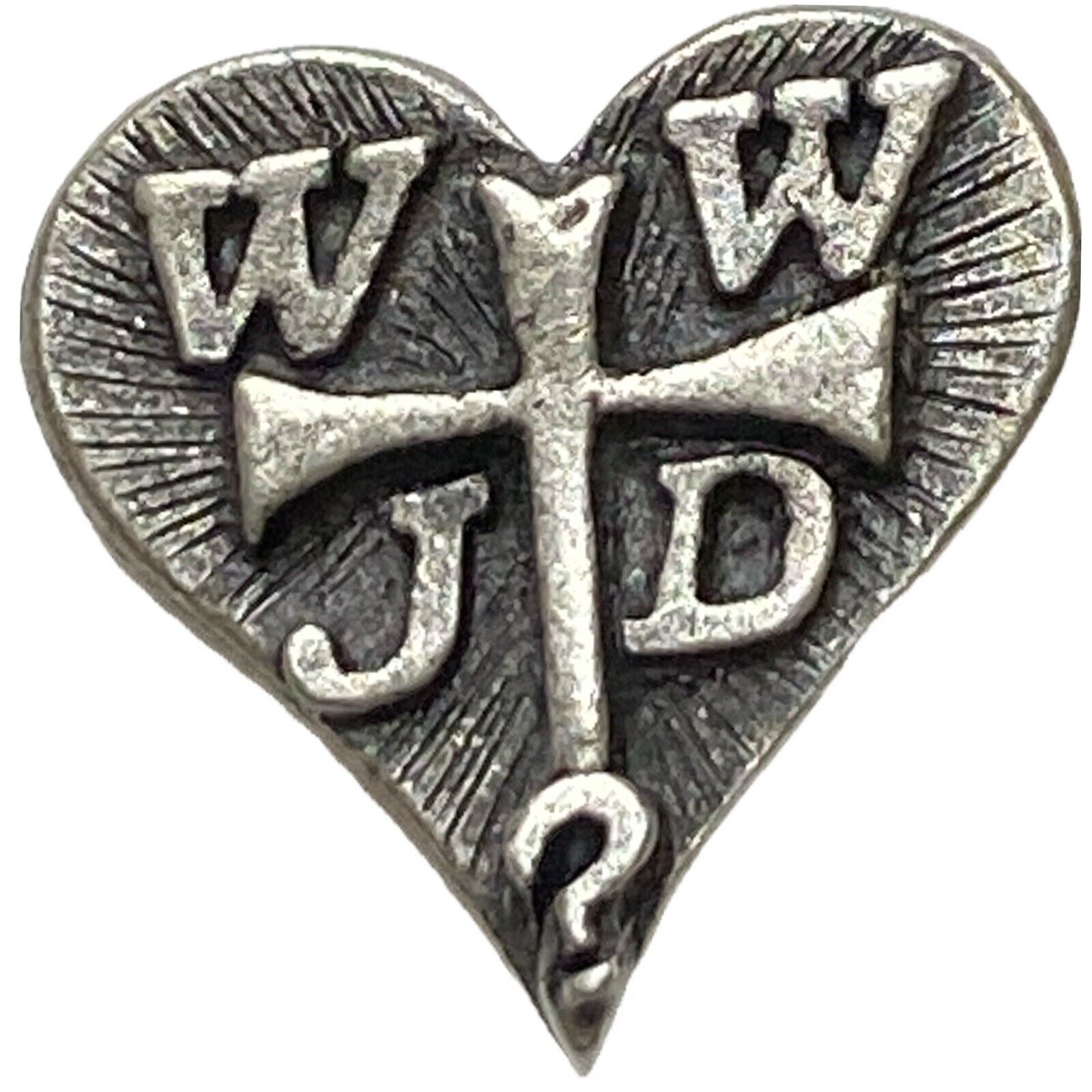 WWJD WHAT WOULD JESUS DO PEWTER LAPEL PIN heart