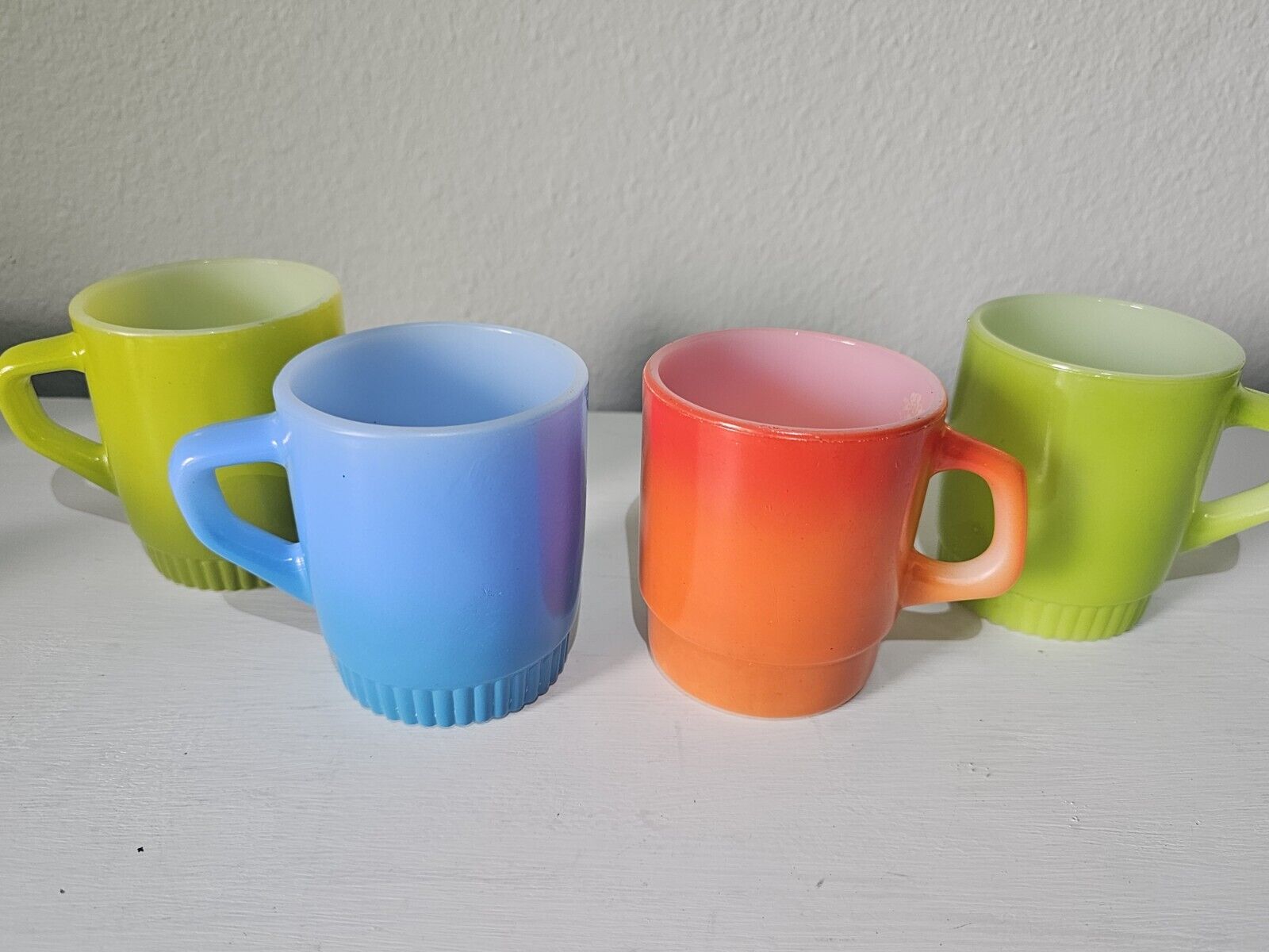 Vintage Fire King Anchor Hocking Set of 4 Coffee Cups - Orange Blue Green