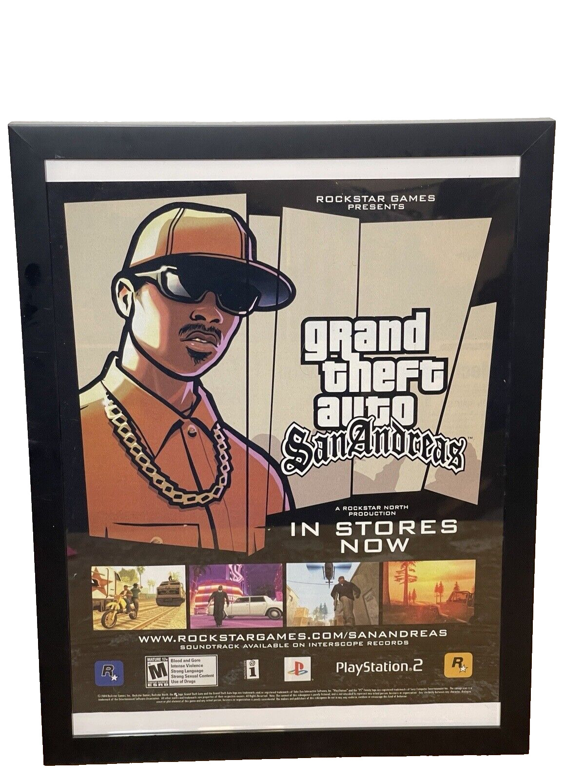 2004 Grand Theft Auto San Andreas GTA PS2 Xbox old Promo Poster / Ad Page Framed